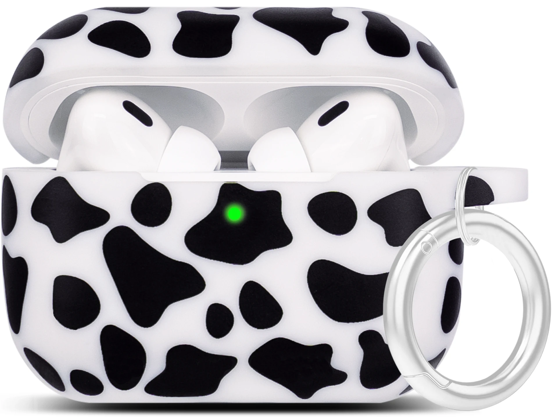 Silicone Cow Print Case for Apple AirPods Pro 3 with Keychain for Women Girls