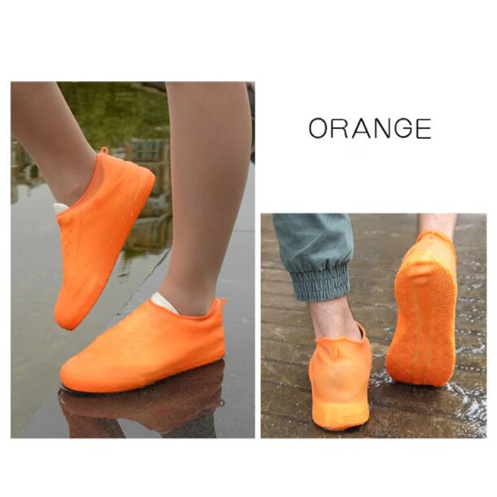 

Reusable Waterproof Shoe Covers Orange Boot Protectors Overshoes Anti Slip Silicone Shoes Case Rain Snow Mud Protection Travel