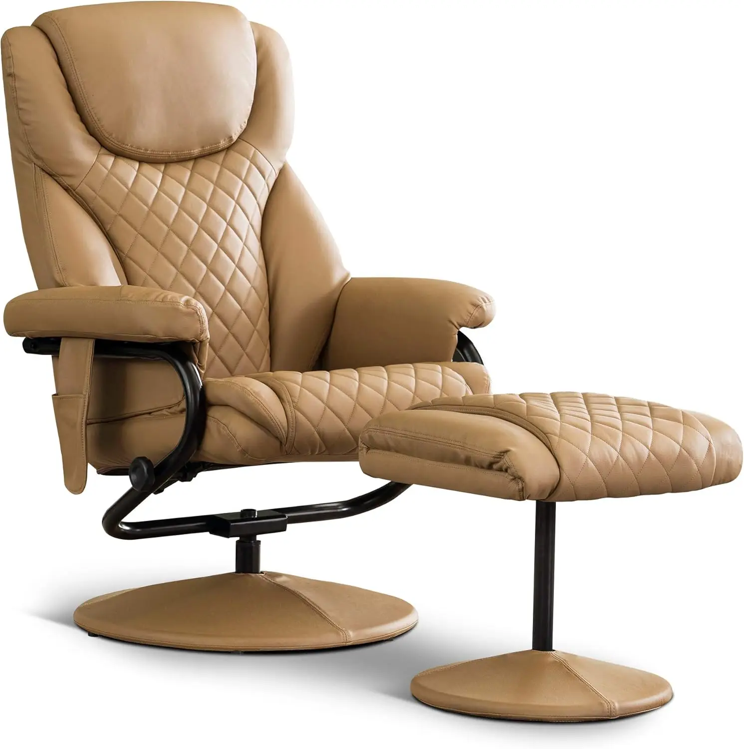 Recliner with Ottoman, Reclining Chair with Massage, 360 Swivel Living Room Chair Faux Leather, 4901 (Cognac)