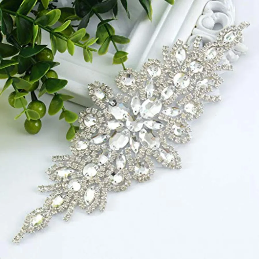 

Elegant Sash/Wedding Applique - Rhinestones Hot Fix or Sew On