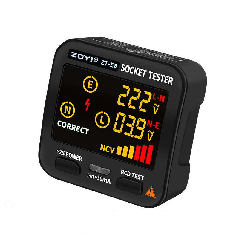 ZT-E8 Digital Smart Socket Tester Voltage Test Socket Detector  Ground Zero Line Phase Check Rcd NCV test