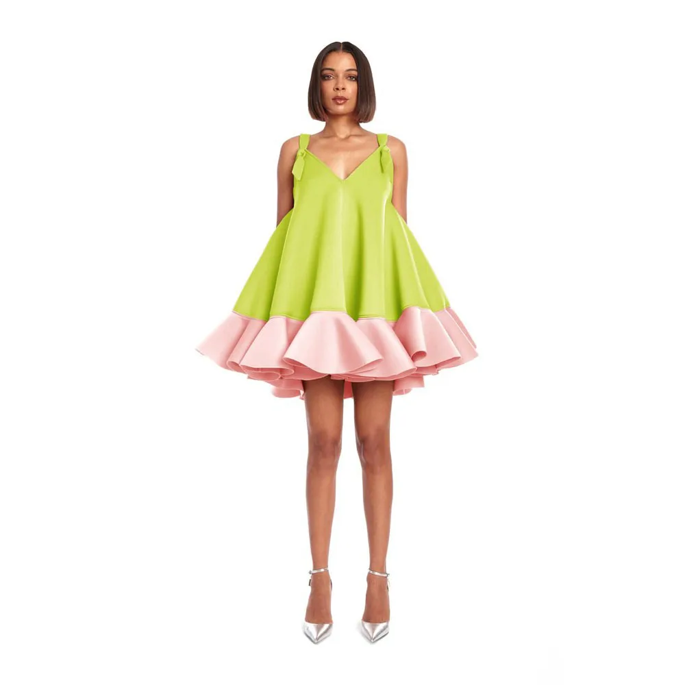 Zielono-różowa sukienka dziewczęca na ramiączkach w kształcie litery A, luźna sukienka na powrót do domu, czarna letnia odzież dziewczęca, suknie świąteczne.