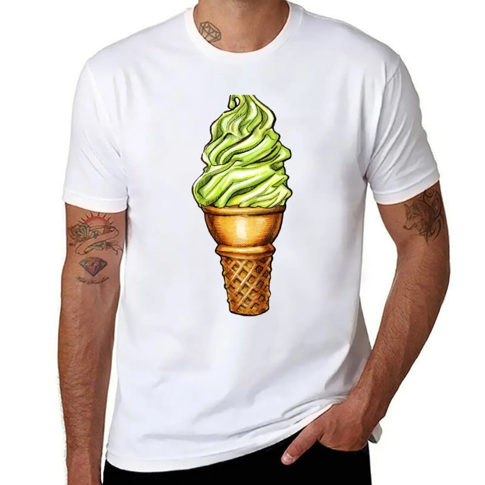 Camiseta con patrón de helado de pistacho, camisetas personalizadas para hombre, Camiseta de algodón