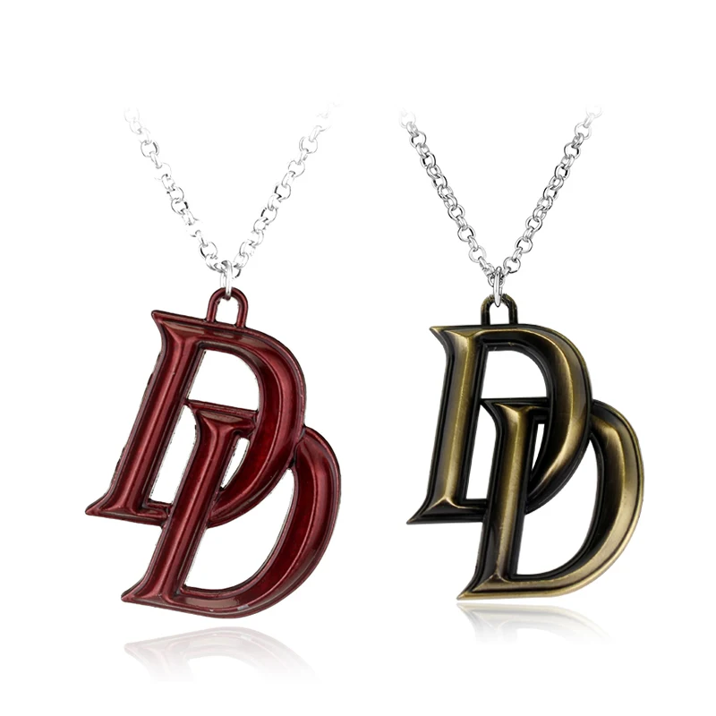 Marvel Hero Daredevil Double D Letter Pendant Necklace For Boys Men Keychain Keyrings Gift for Kids