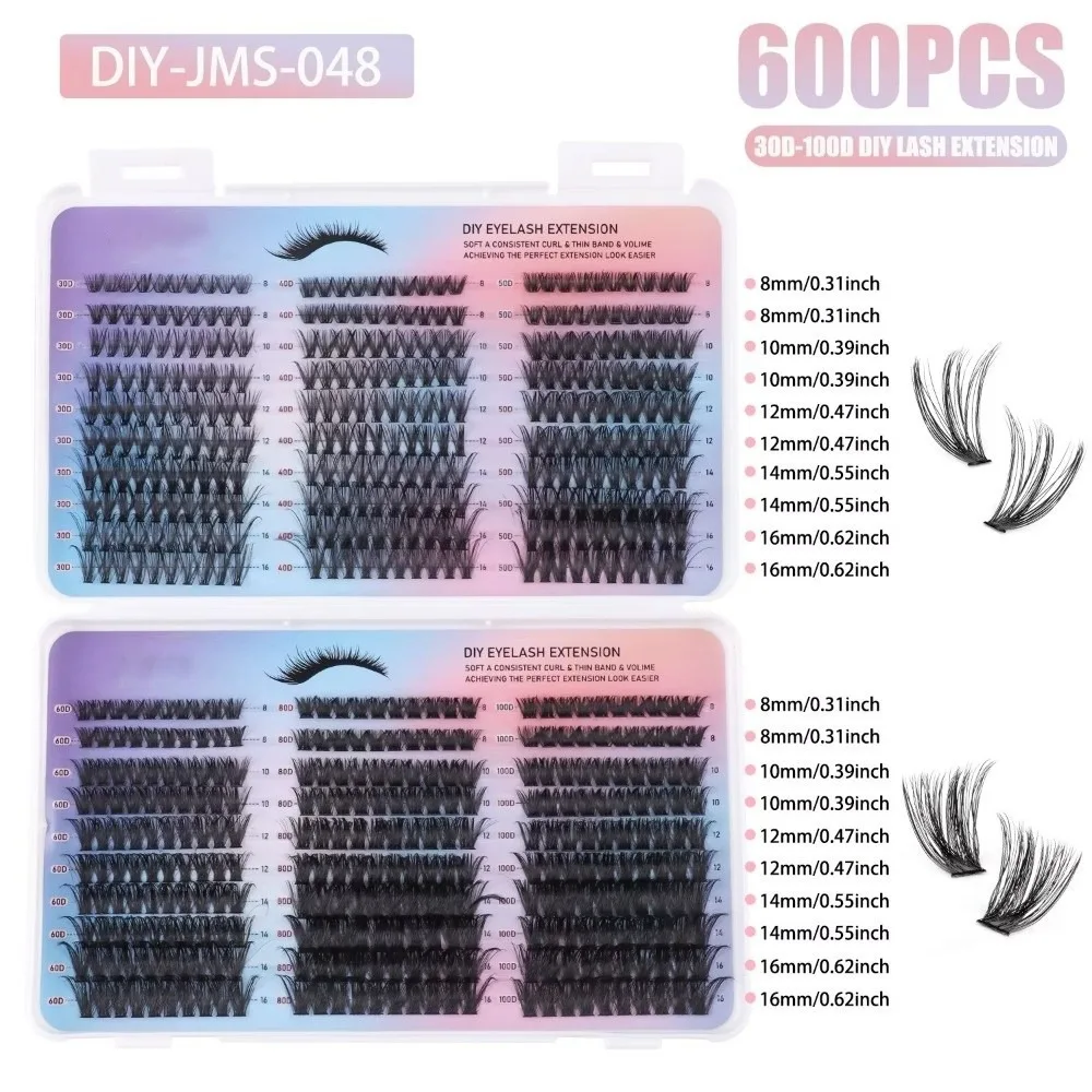Bond and Seal False Eyelashes Wispy Style Natural Look Individual Lashes 8-16mm Cluster Design Gluing Lashes Costume Parties