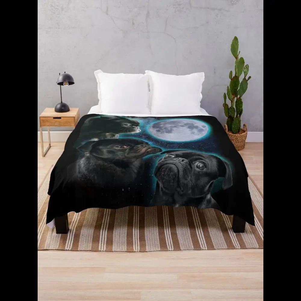 

Three Pugs Moon Design Cozy Throw Blanket for Sofa Bed or Outdoor Use Soft Lightweight Polyester Plush Blanket