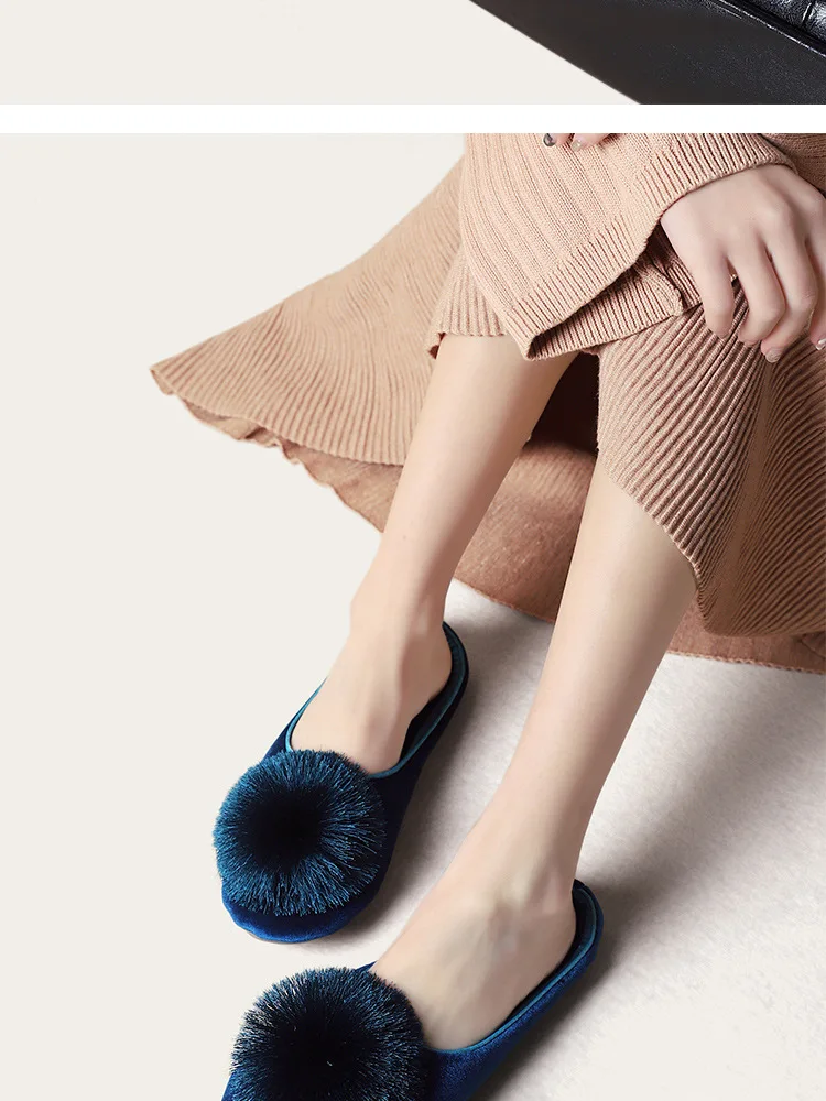Pantuflas de casa para mujer, ideales para primavera y otoño, cálidas, con un diseño adorable y pompones, hechas de algodón, tipo sandalia, con suela antideslizante y suave, perfectas para usar en interiores y exteriores durante todo el año.