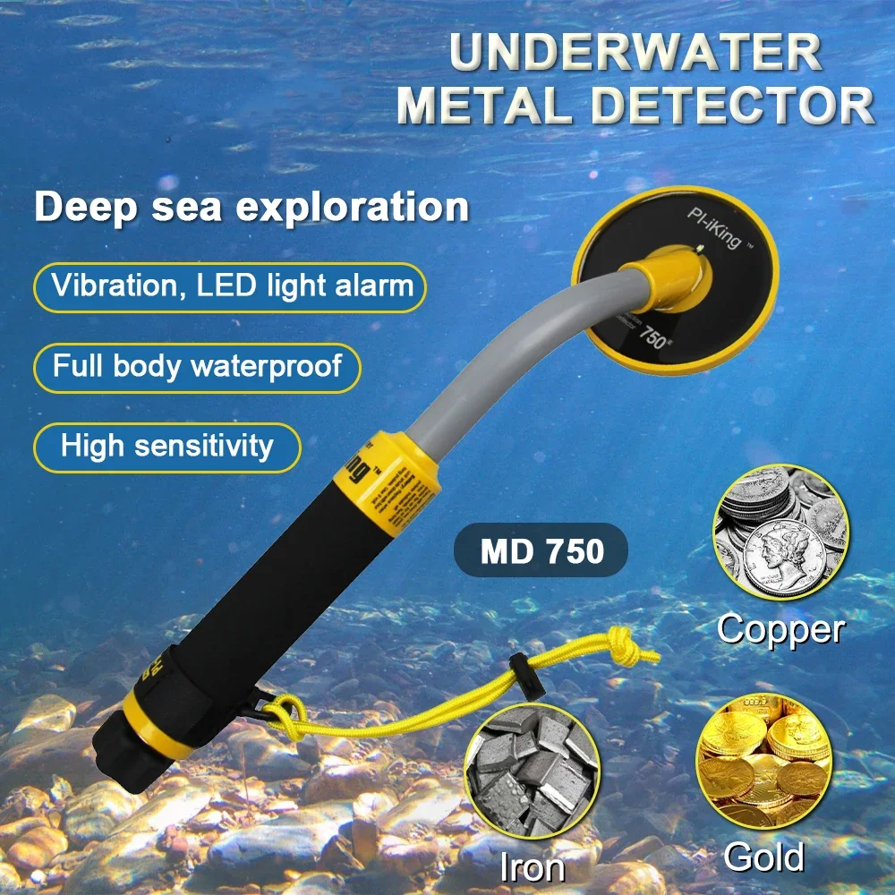 Quality 30m Underwater Metal Detector PI-iking 750 Induction Pinpointer Expand Detection Depth with LED Light When Detects Metal