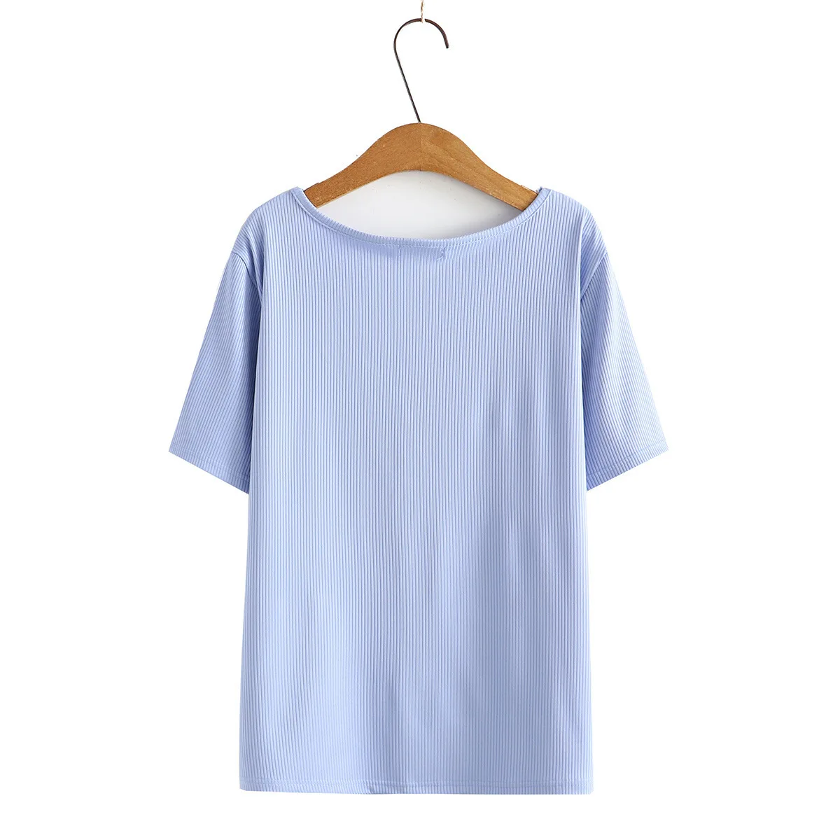 New 2022 Ladies Summer Plus Size Knit  Tops For Women Large Size Short Sleeve Slim Blue Elastic V-neck T-Shirt 3XL 4XL 5XL 6XL