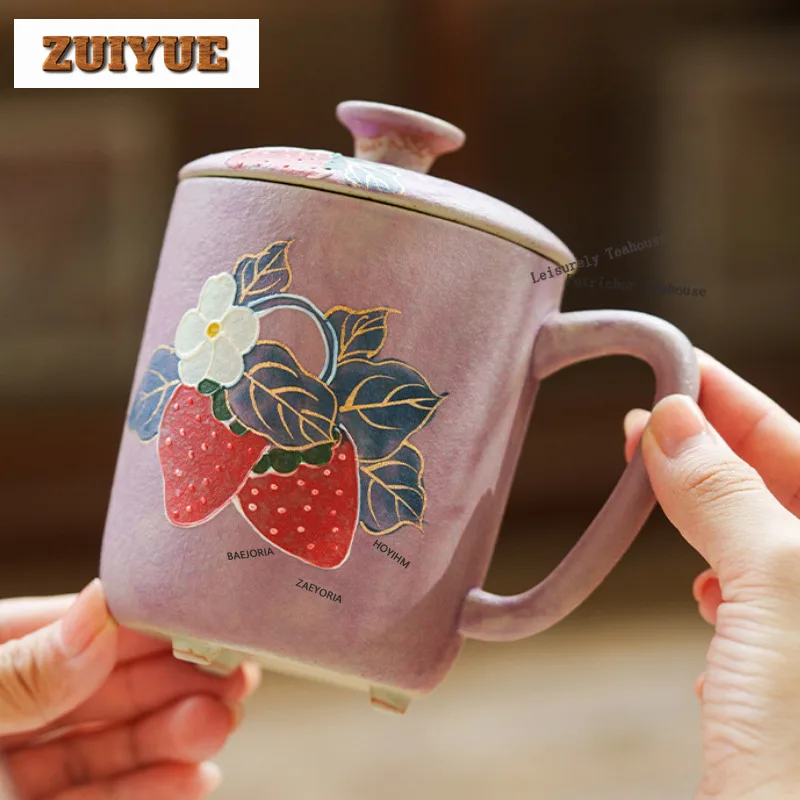 HOYIHM 250ml Pile Painting Strawberry Coffee Mug Breakfast Mug Afternoon Tea Mug Office Water Cup Teaset Collection