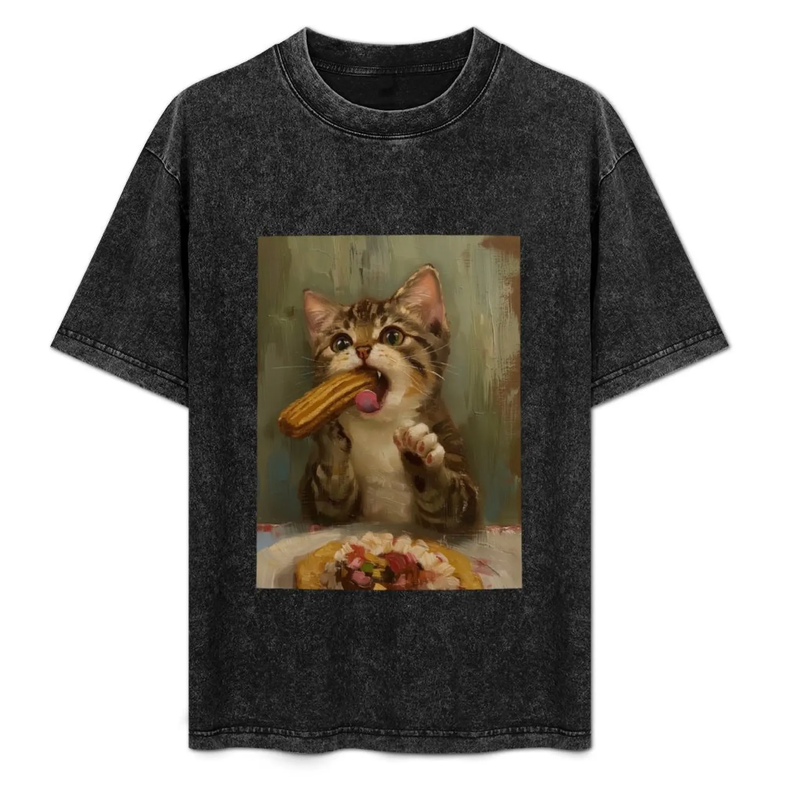 

Футболка Churro Cat, футболка с короткими рукавами, футболки на заказ, лето 2021, черные мужские футболки с рисунком, пакет