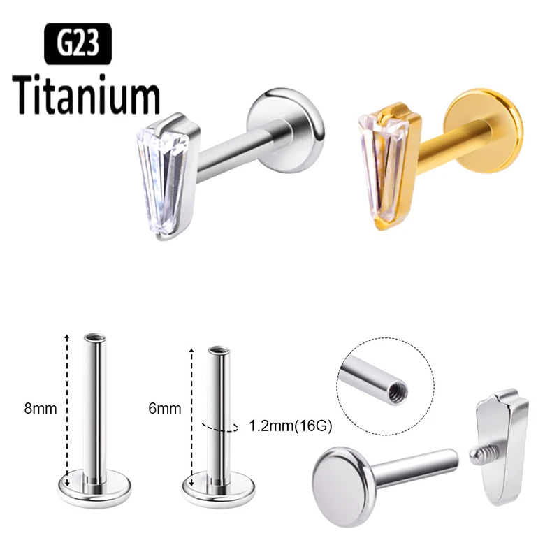 2PC ASTM F136 Titanium Piercing Labret Internally Threaded Earrings Ear Studs Cartilage Tragus Helix Lobe Body Jewelry Lip Rings