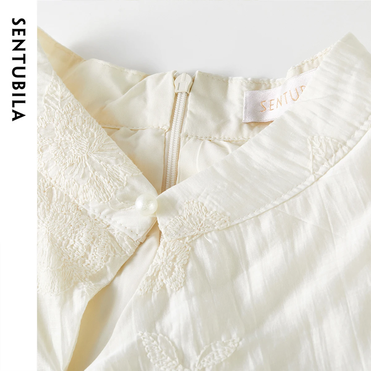 SENTUBILA Apricot Long Elegant Woman Dress 2025 Summer Chinese Style Patchwork 2 In 1 Stand Elegant Female Dresses T52LI2346