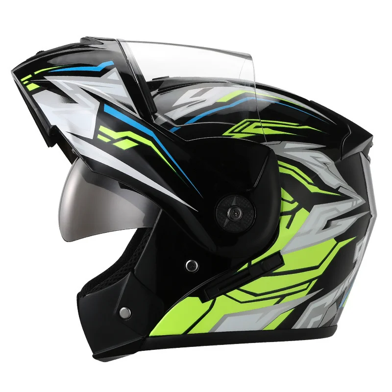 

2021 Flip Up Unisex Racing Modular Motorcycle Helmets double visors Motorbike Helmet Dual Lens Full Face Safe Helmet capacete