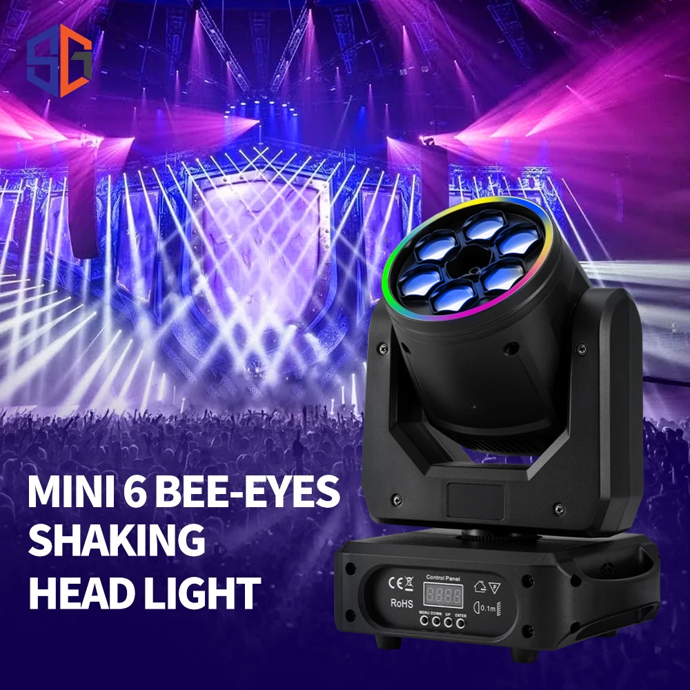 100W 6 Bee Eyes Moving Head 4in1 LED Mini Laser Beam Spot Light Podiumverlichting DMX512 Afstandsbediening voor DJ Disco KTV Wash Light