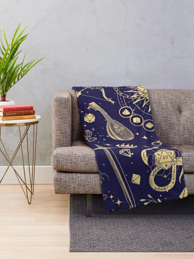 DND RPG pattern seamless: dungeons and dragons doodles, Celestial night sky and stars constellations Throw Blanket