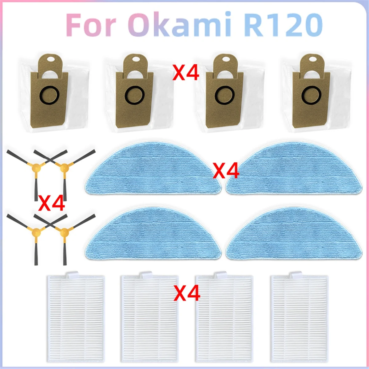 ل Okami R120 فراغ أجزاء كيس لجميع الغبار فرشاة جانبية فلتر Hepa ممسحة القماش الملحقات
