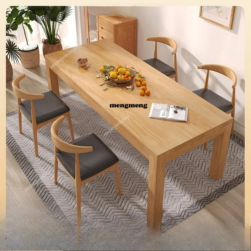 

All solid wood dining table with chairs Household rectangular wooden eating table Living room desk