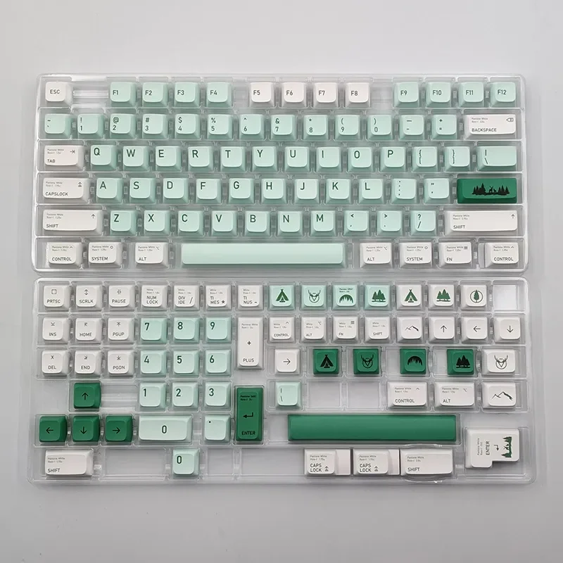 녹색과 흰색 키 캡, 잃어버린 숲 136 키, XDA PBT 열 승화, DIY 기계식 키보드 키 캡