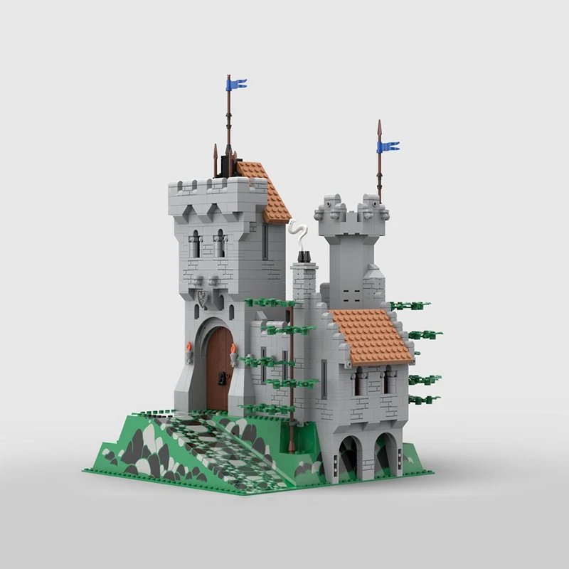 Medieval Castle Model MOC Building Bricks Castle On Raised Base Modular Technology Children Holiday Gifts Assemble Toys Suit