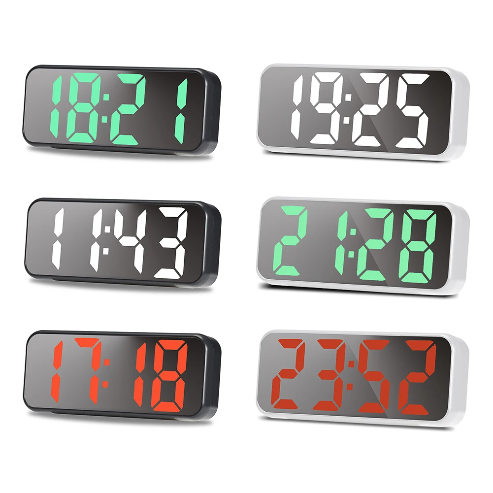 LED Digital Alarm with Snooze Function 12/24H Electronic Clocks Temperature Date Display Desk Mirror Clocks Desktop Decorations