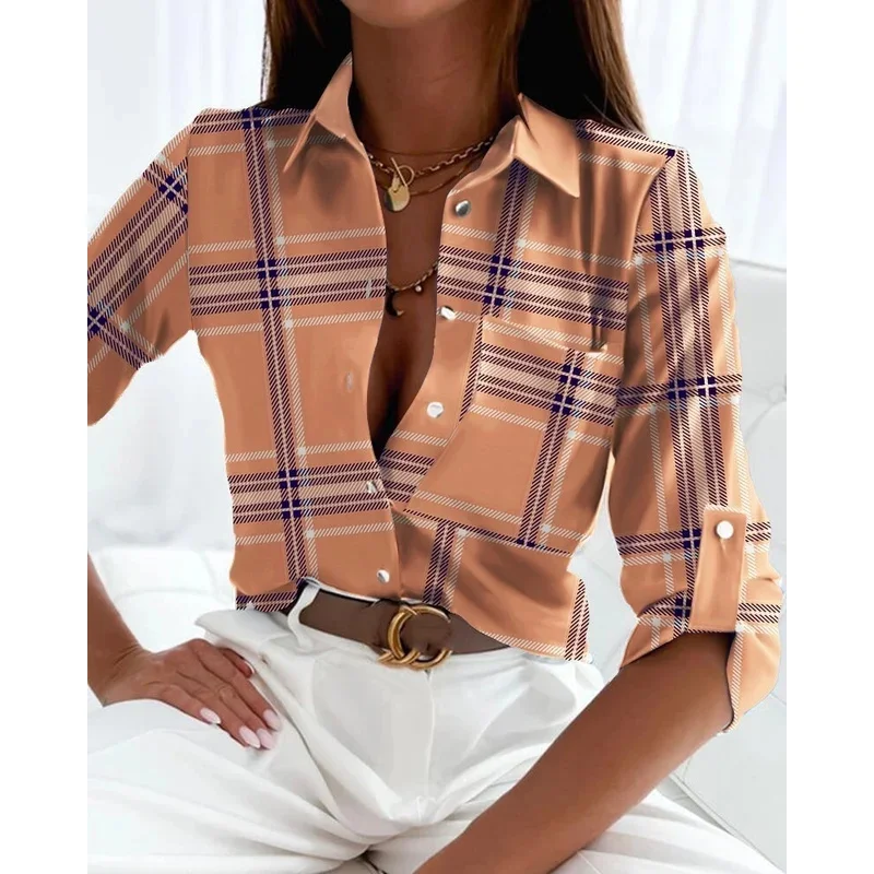 Commuter clothing Women Shirt Elegant Floral Print Turn-down Collar Fashion Hawaiian Shirts Casual Women's Shirt Daily Wear