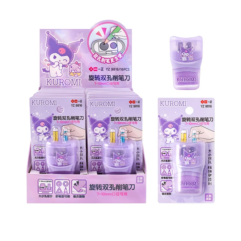 Imagem -02 - Sanrio Kuromi Melody Pencil Sharpener com Eraser Faca Mecânica Cortador de Mão Papelaria Presente Material Escolar 12 Pcs por Lote