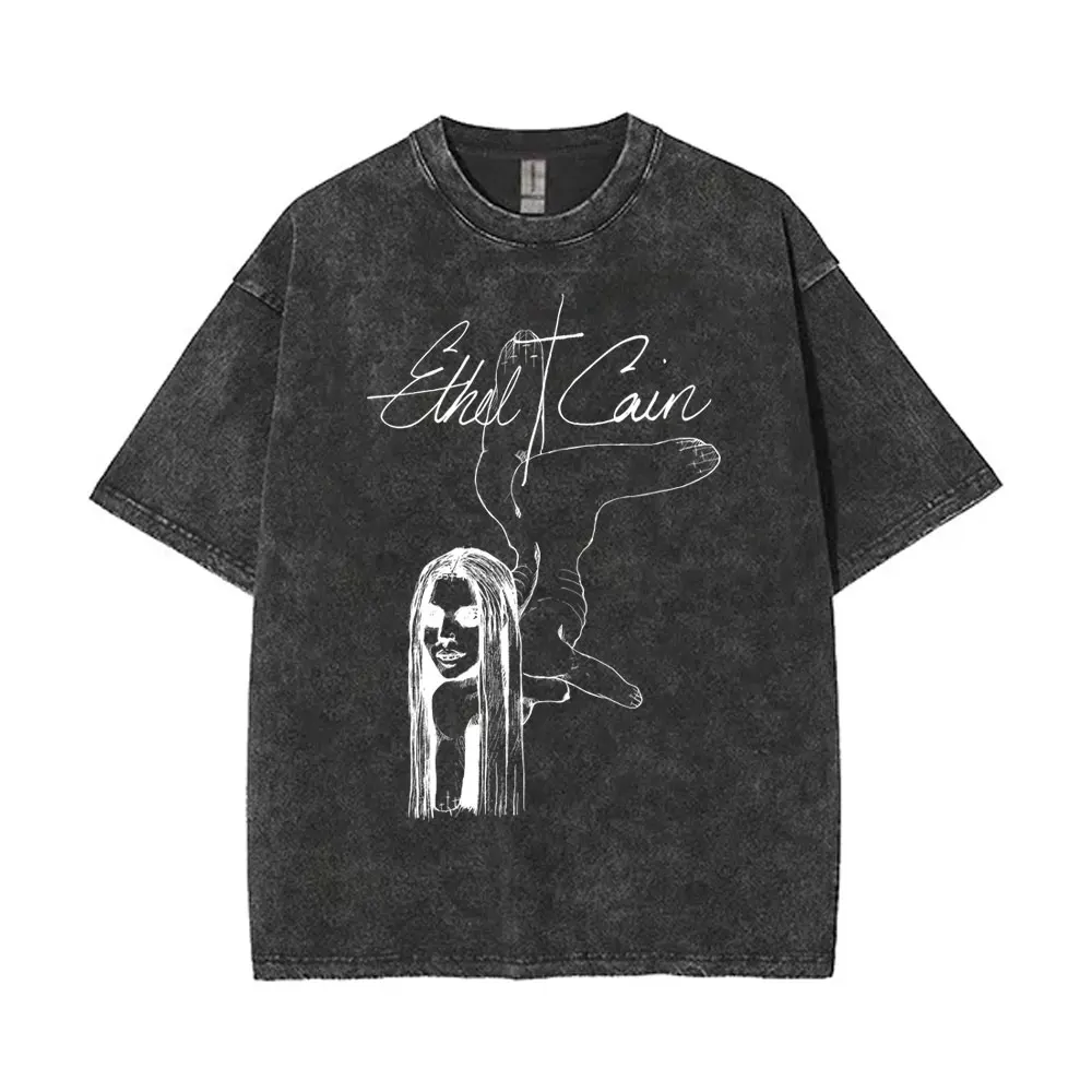 

Singer Ethel Cain Vintage Washed‌ T-shirt Men Women Casual Cotton Retro T-shirts Men's Gothic Oversized Short Sleeve T Shirts