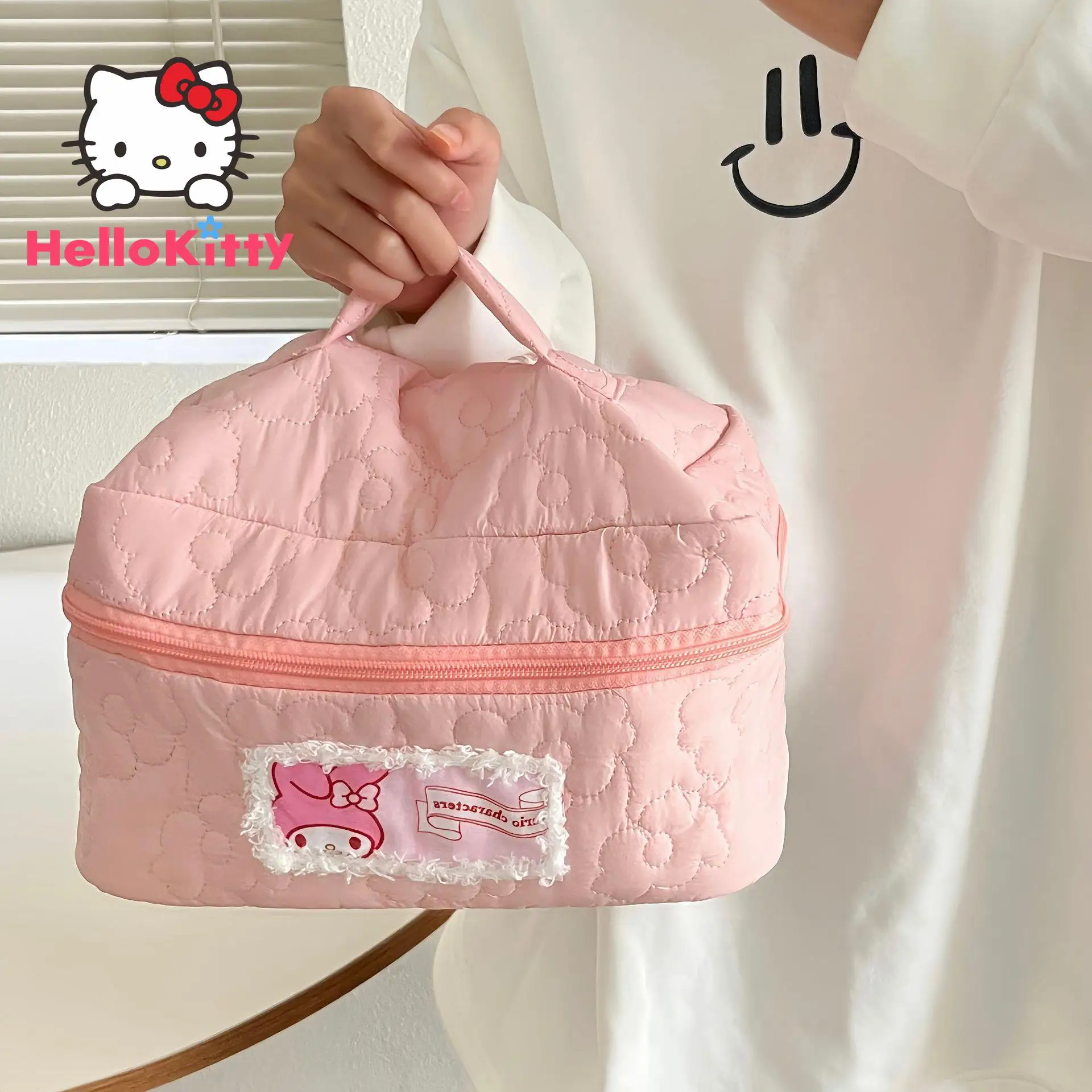 Sanrio Kawaii Hello Kitty My Melody Cinnamoroll Cosmetic Bags Girly Large Capacity Portable Travel Makeup Storage Toiletry Bag