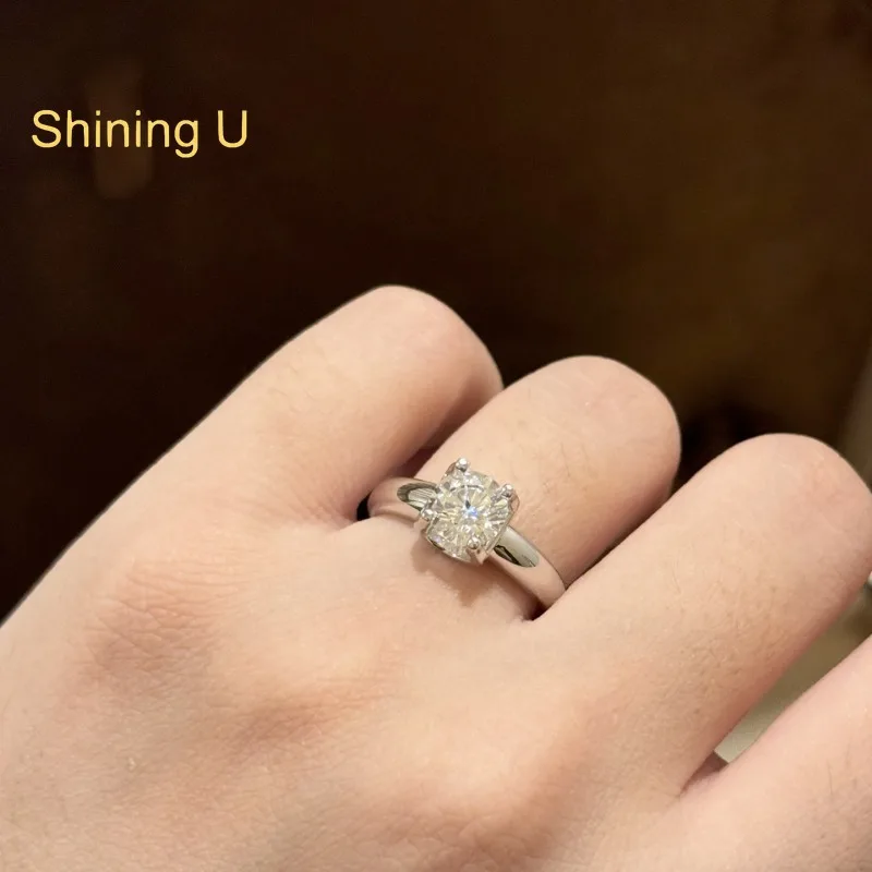 Shining U 925 Sterling Silver 1CT Round High Carbon Gems Ring for Women Fine Jewelry Engagement