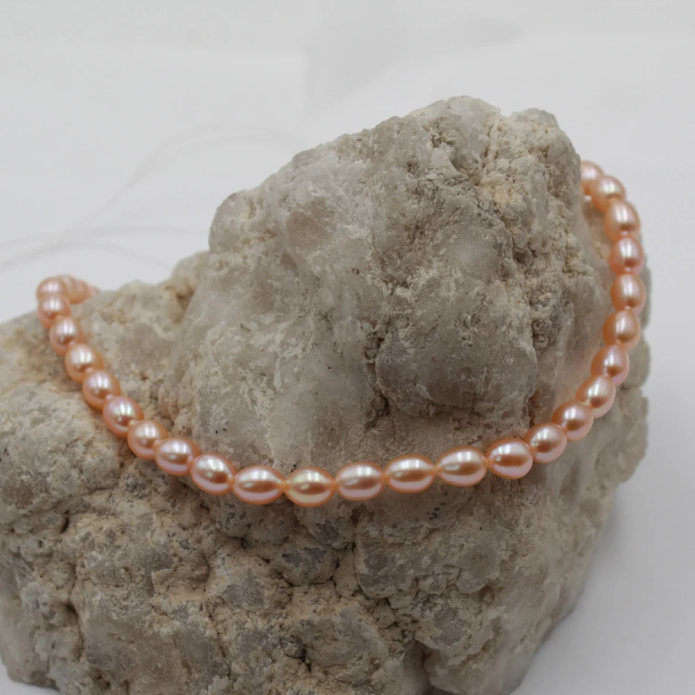 

5-6mm Natural Freshwater Pink Pearl Beads Rice 100% Pearl Loose Spacer Beaded for Women Making DIY Necklace Bracelets 36cm