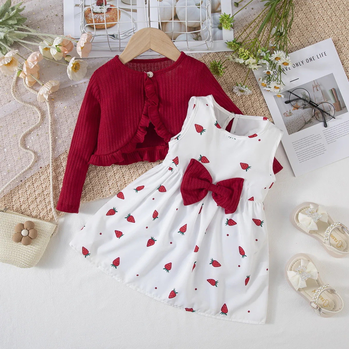 Costume Girls Princess Vest Skirt Girls Strawberry Print Cute Dress Foreign Style Summer and Autumn Dress