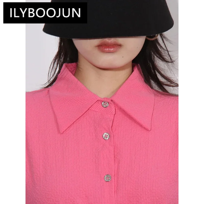 ILYBOOJUN Solid Patchwork Belt Blouse For Women Lapel Long Sleeve High Waist Spliced Single Breasted Casual Shirts Female New