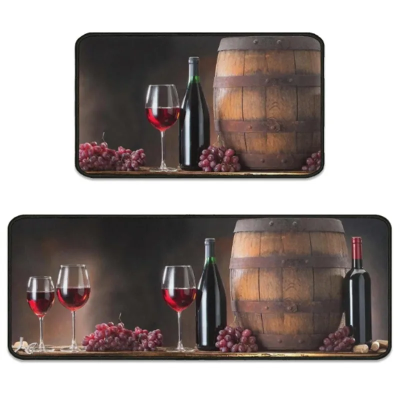 2 Pcs Comfort Standing Mat Red Rose Kitchen Rug Set Long Floor Runner Wine Goblet Home Bedroom Area Rugs Welcome Mat