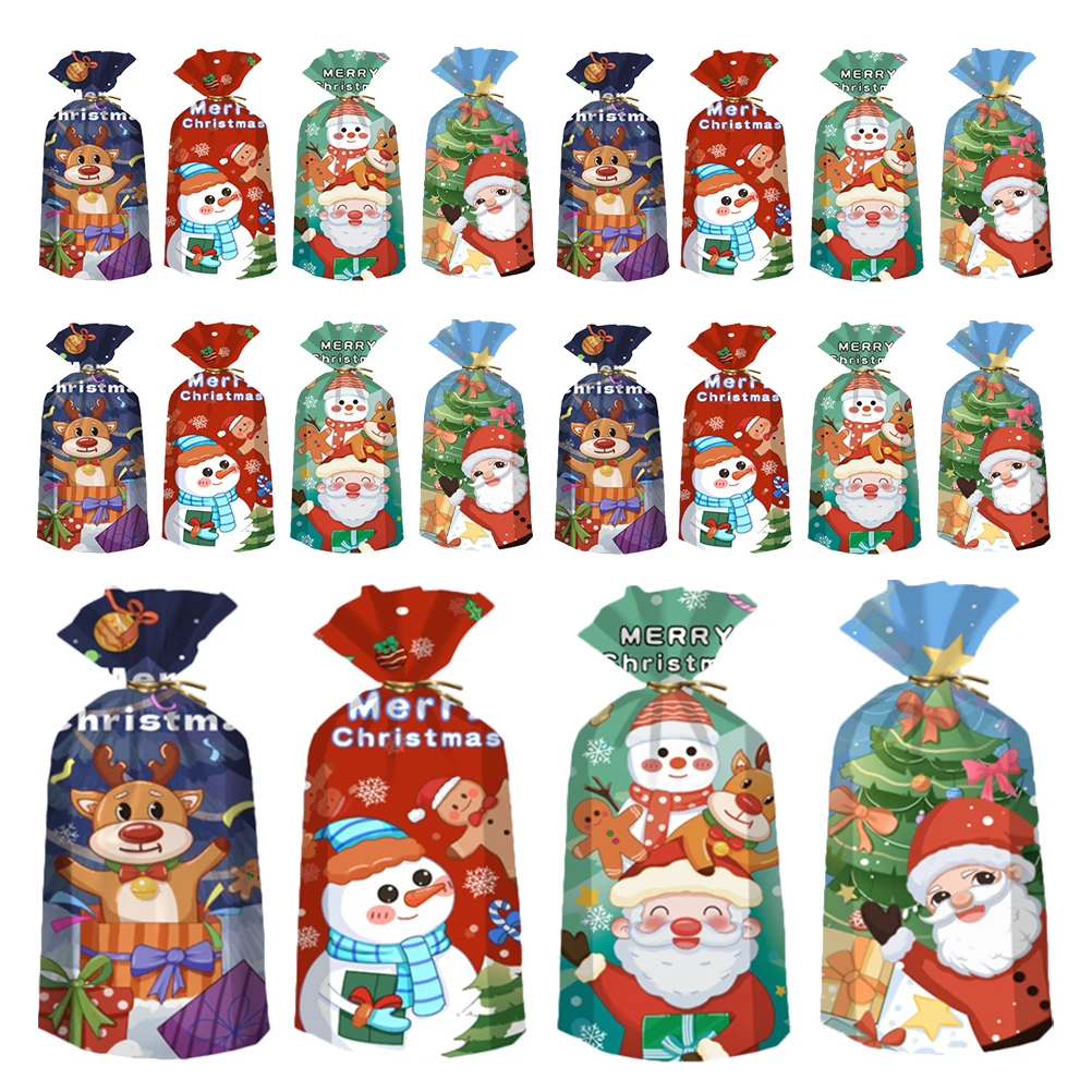 

50 Pcs Candy Bag Christmas Present Bags Cookie Plastic Treat Goody Cellophane Drawstring