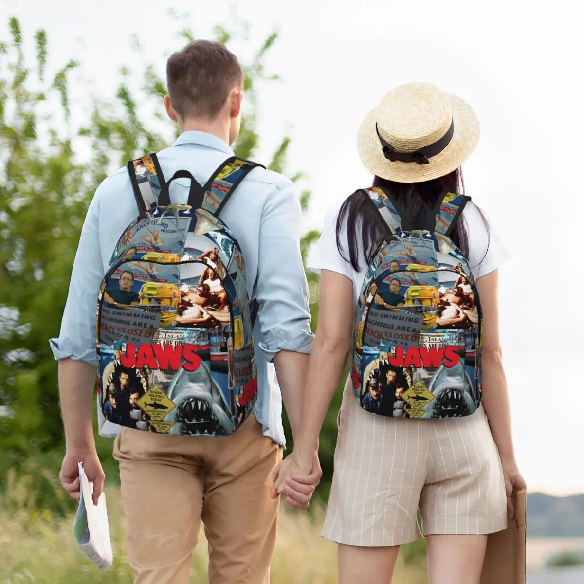 Jaws Classic Film Amity Island Cool Backpack Outdoor Student Work Horror Daypack for Men Women College Canvas Bags