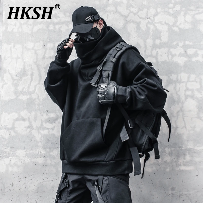 

HKSH Autumn New Dark High Collar Ninja Sweater Men's Punk Tactical Hooded Neck Design Trendy Loose Chic Techwear Hoodies HK2586