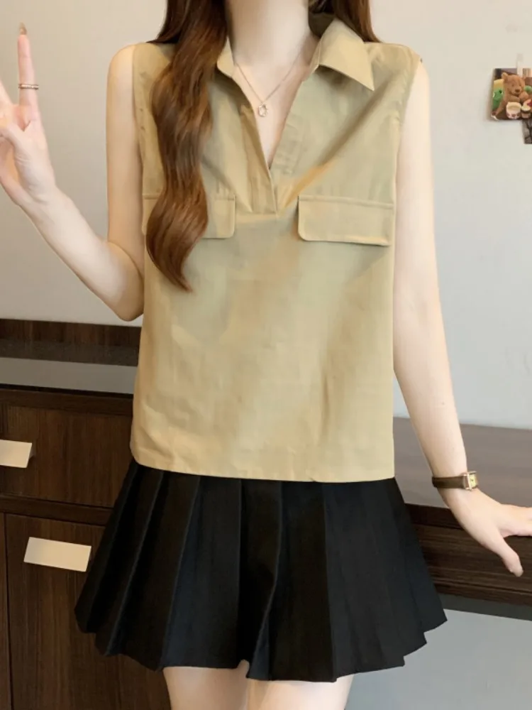 Ele Collar Svel irt Letnia odzież damska plus size, bluzka wierzchnia, styl dojazdowy, koreańska wersja, prosty krój