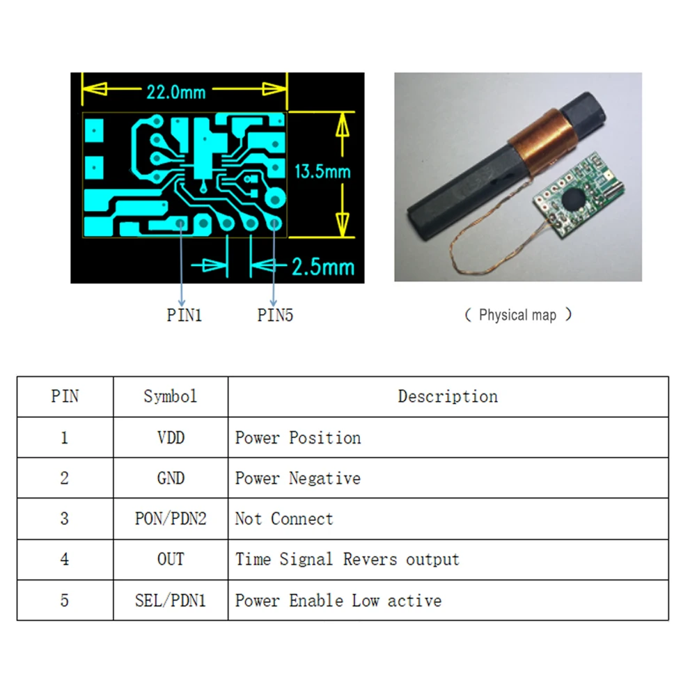 DCF77 Receiver Module Radio Time Module Radio Clock Radio Module Without Antenna 60x10mm 77.5KHz  26±2dB