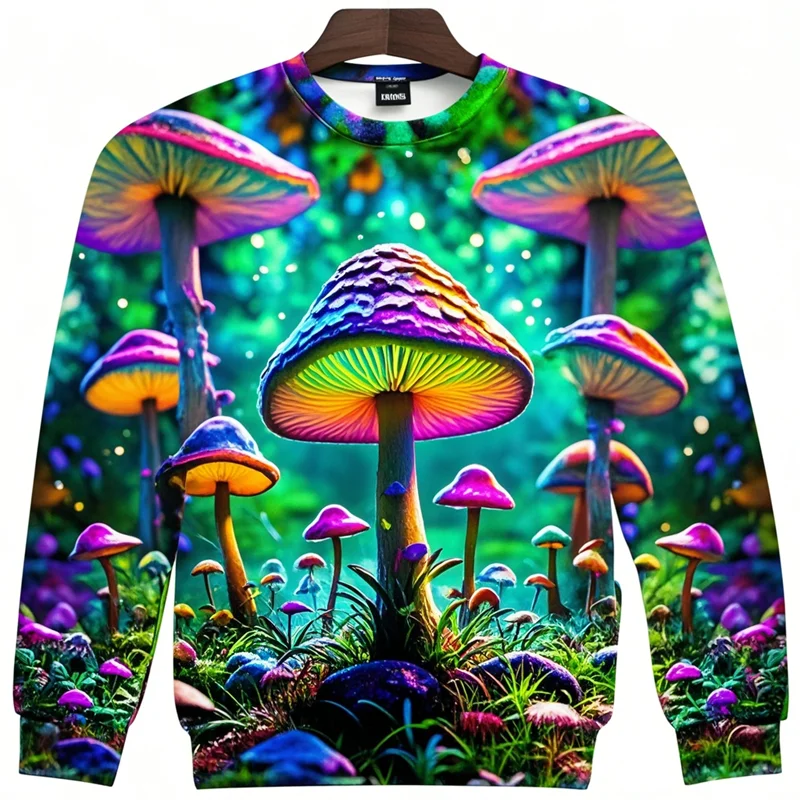 

Psychedelic Mushrooms 3D Printing Sweatshirts Colorful Mushrooms Graphic Round Neck Hoodies Vintage Menc Clothing Sweatshirt Top