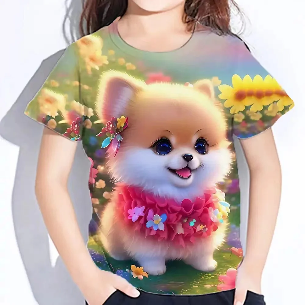 Cute furry t-shirts girl 3d Print Animals Kids Tops Autumn korean Children's clothing Child Tee Shirt 2024 New Fashion 24 style