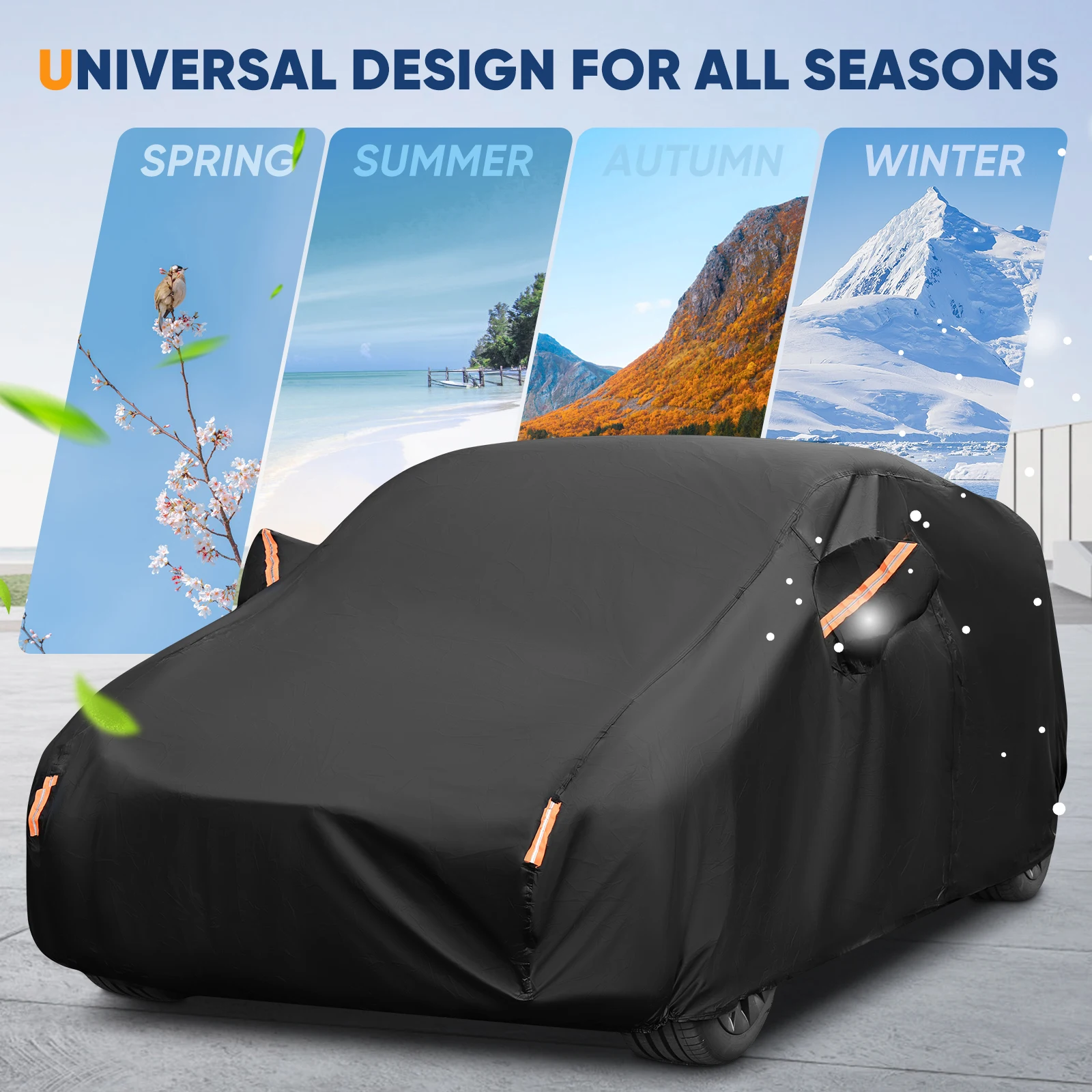 Copertura universale per auto SUV/Sedan, impermeabile, resistente al sole, alla pioggia e alla neve, protezione UV, design con cerniera, copertura nera per auto, 460 cm