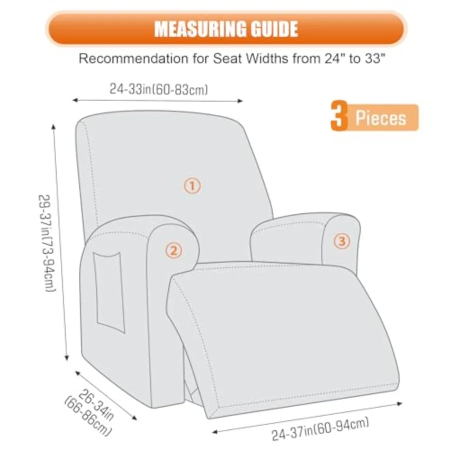 Recliner Chair Cover, 3-Pieces Stretch Recliner Covers for Recliner Chair Soft Reclining Chair Slipcover Furniture Protector fo
