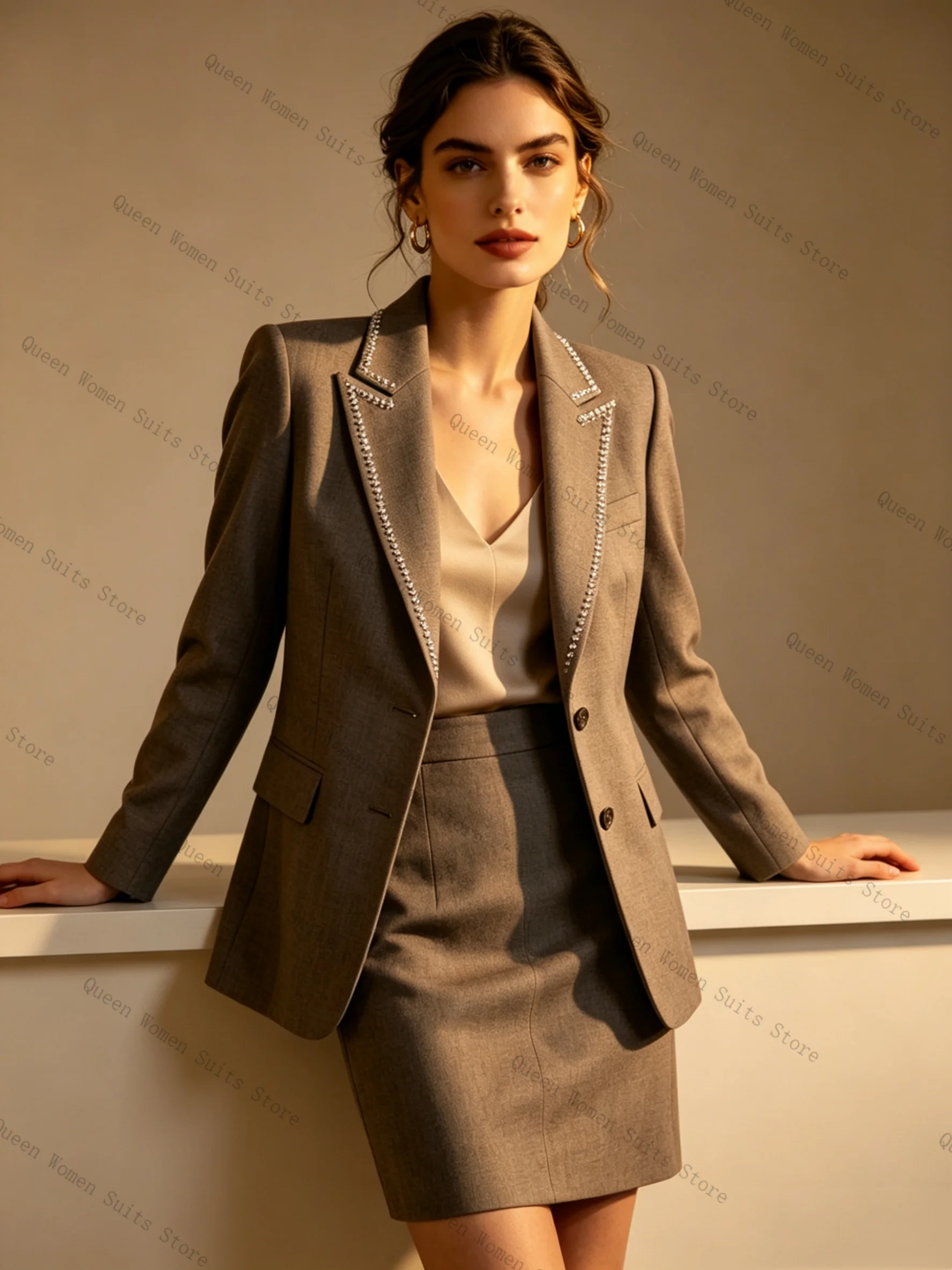 봄 크리스탈 여성 정장 스커트 세트 2피스 블레이저 프 - Women'S Formal Jackets To Wear With Dresses 리뷰 및 가격