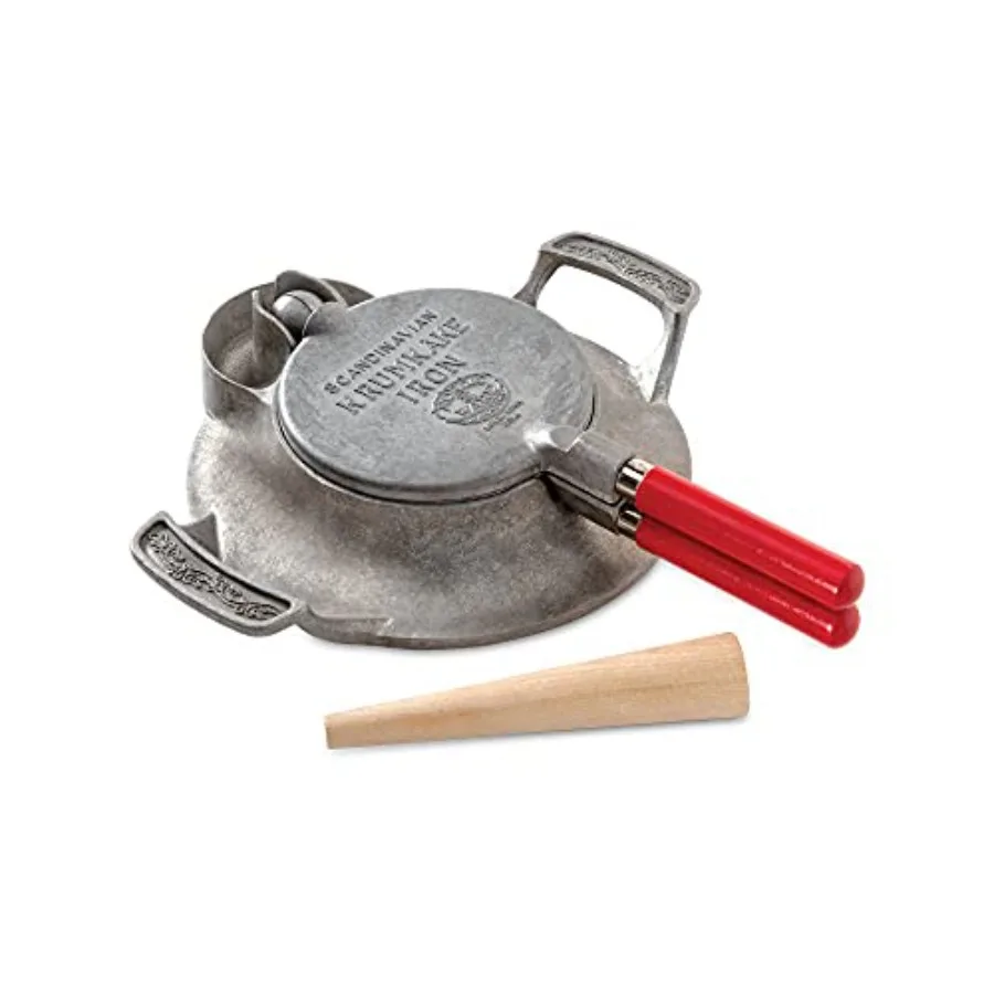 

Norwegian Krumkake and Pizzelle Iron for Home Baking with Non-Stick Aluminum Alloy Surface in Classic Black with Dual Use Desig