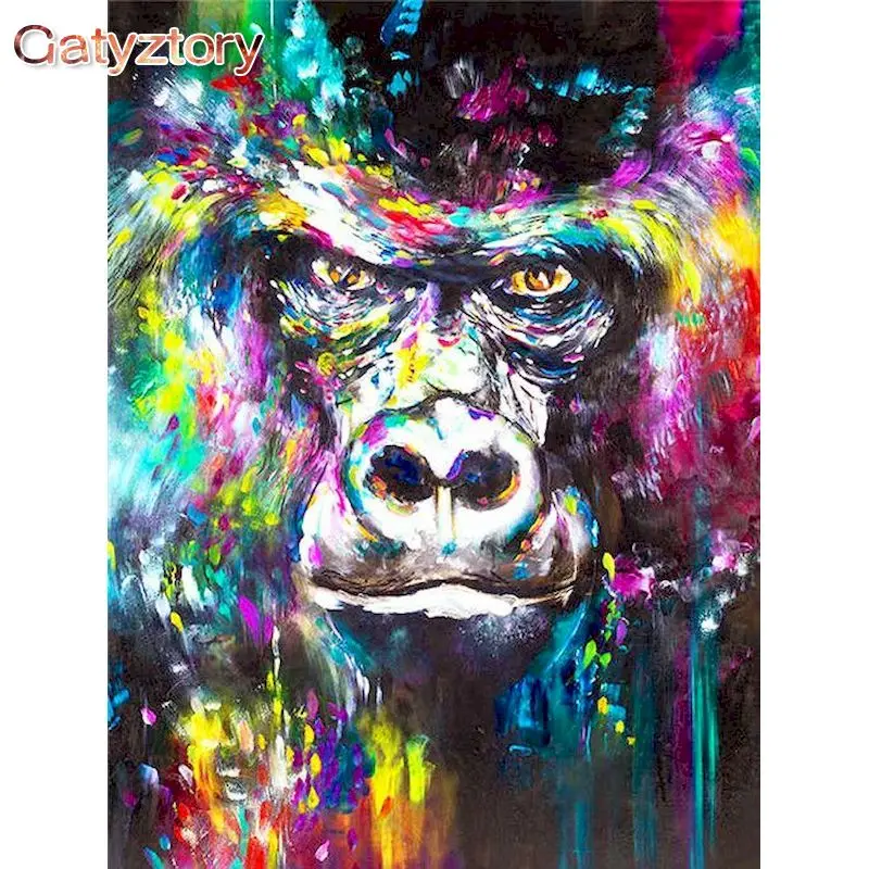 

GATYZTORY Oil Paint By Numbers Kits Colorful Gorilla Painting By Numbers On Canvas Frameless 60x75cm Animals DIY Home Decor