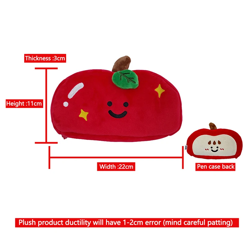 1 Piece Apple Large Capacity Cosmetic Bag New Plush Pen Bag Double Sided Portable Stationery Organizer