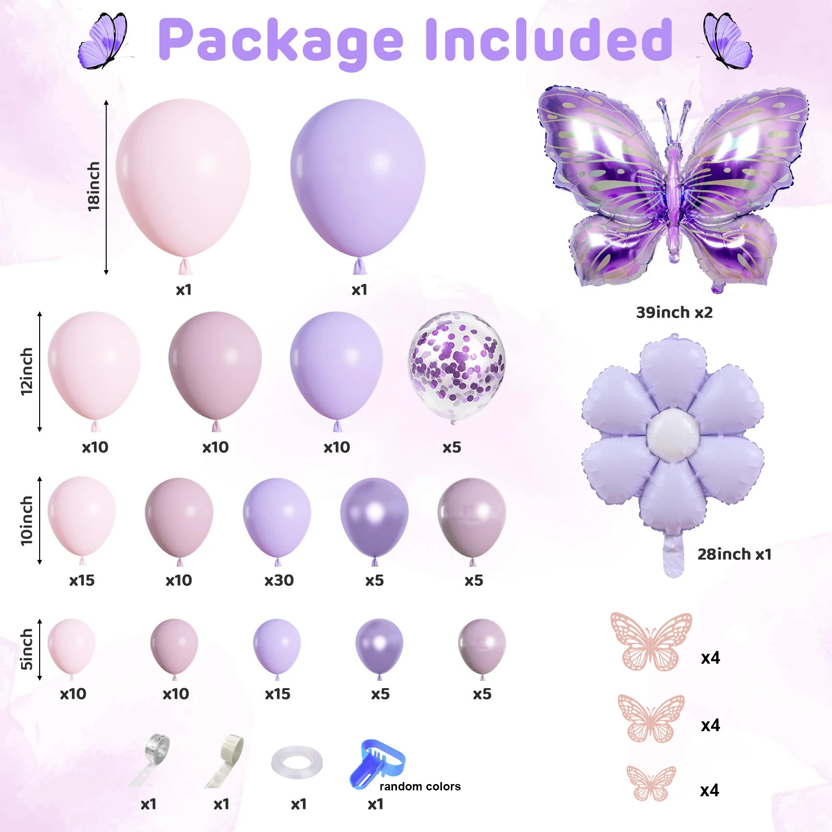 Pink and Purple Butterfly Balloons Arch Garland Kit Flower for Baby Shower Wedding Girls Bachelorette Birthday Party Decoration