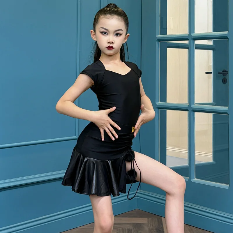 

Customized Latin Dance Suit Practice Dress Girls' Competition Performance Dress Black Sleeveless Ball Ball Skirt Split Set