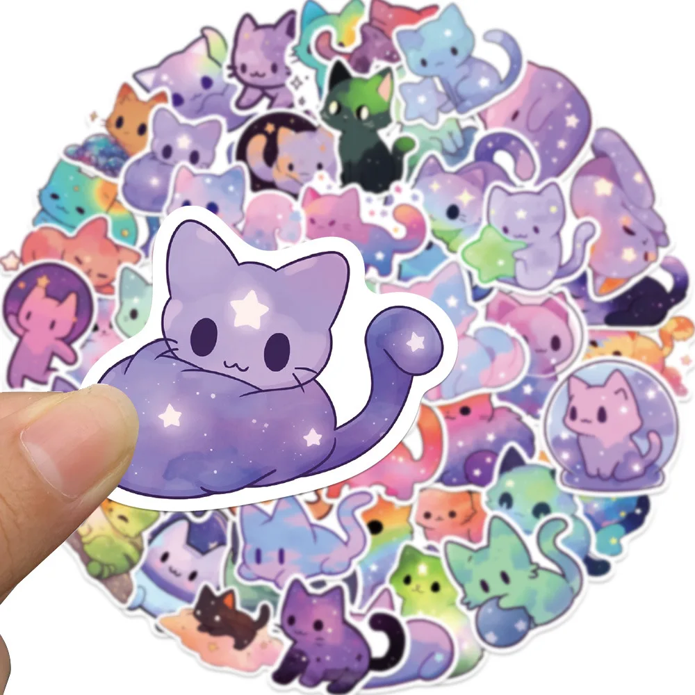 50PCS cartoon Cat Stickers Starry Sky Cat Graffiti Sticker Decorate phone Back card trunk Water cup Cute Cat Stickers waterproof